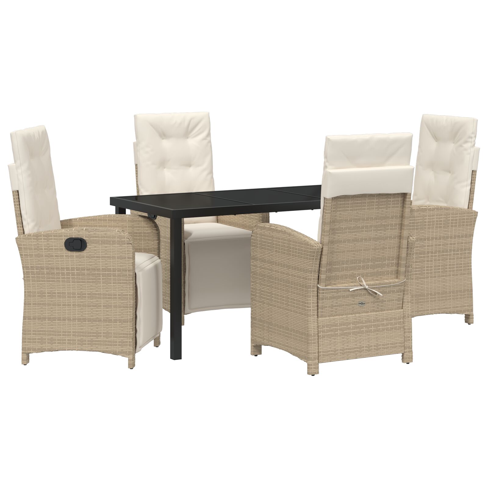 5-teilige Garten-Essgruppe mit Kissen Beige Poly Rattan, Gartentisch Schwarz 140x80x73 cm Sicherheitsglas
