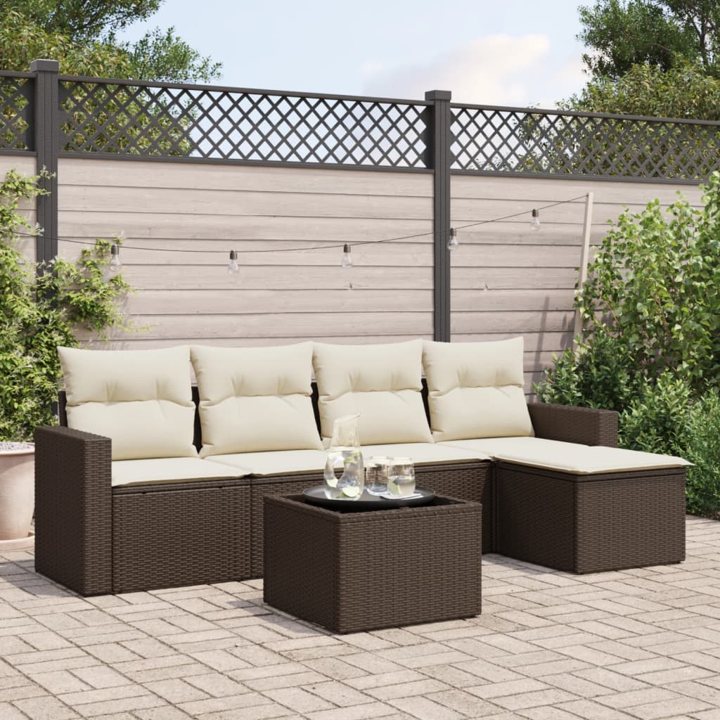 6-tlg. Garten-Sofagarnitur mit Kissen Braun Poly Rattan 6-tlg. Garten-Sofagarnitur mit Kissen Braun Poly Rattan