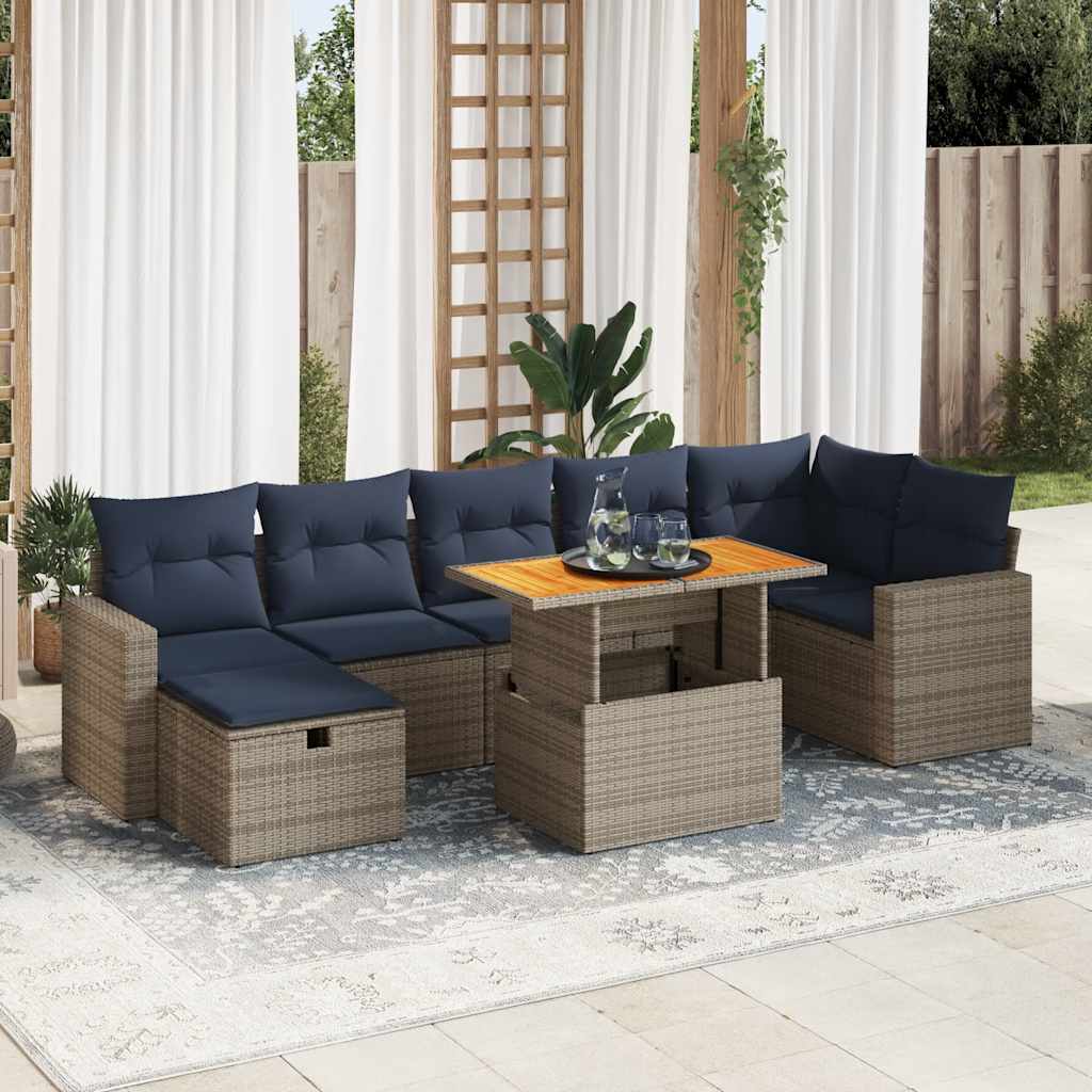 8-tlg. Garten-Sofagarnitur mit Kissen Braun Poly Rattan Akazie 8-tlg. Garten-Sofagarnitur mit Kissen Braun Poly Rattan Akazie