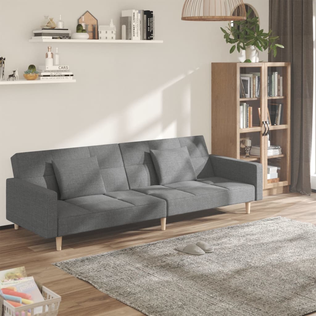 Schlafsofa 2-Sitzer mit 2 Kissen Hellgrau Stoff Schlafsofa 2-Sitzer mit 2 Kissen Hellgrau Stoff