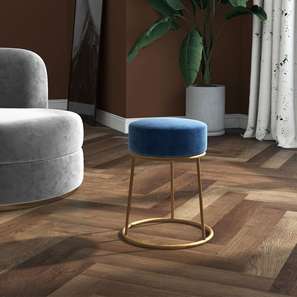 Runder Hocker Blau Samt
