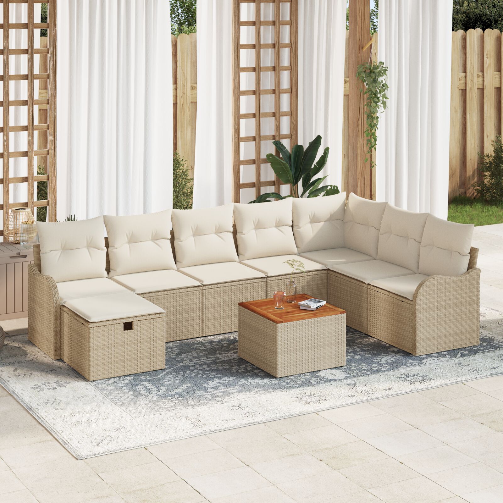 9-teiliges Garten Sofa Set mit Kissen Beige Poly Rattan 9-teiliges Garten Sofa Set mit Kissen Beige Poly Rattan