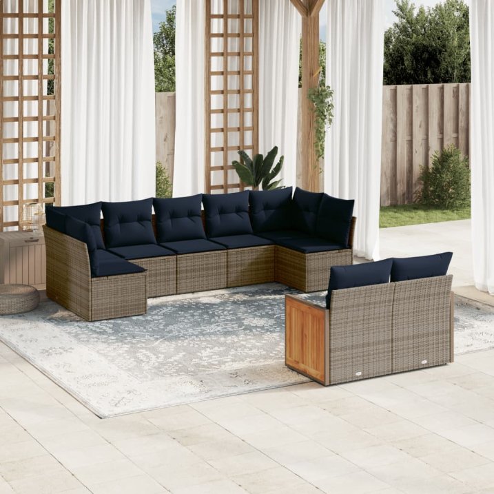 9-teiliges Gartensofa-Set mit Kissen, grau, Polyrattan 9-teiliges Gartensofa-Set mit Kissen, grau, Polyrattan