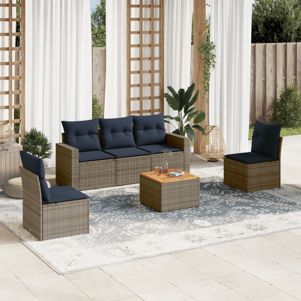 6-tlg. Garten-Sofagarnitur mit Kissen Grau Poly Rattan 6-tlg. Garten-Sofagarnitur mit Kissen Grau Poly Rattan