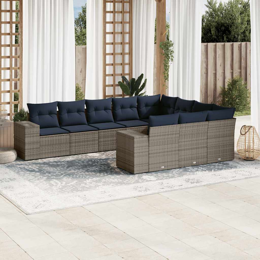 10-teiliges Gartensofa-Set mit Kissen, grau, Polyrattan 10-teiliges Gartensofa-Set mit Kissen, grau, Polyrattan