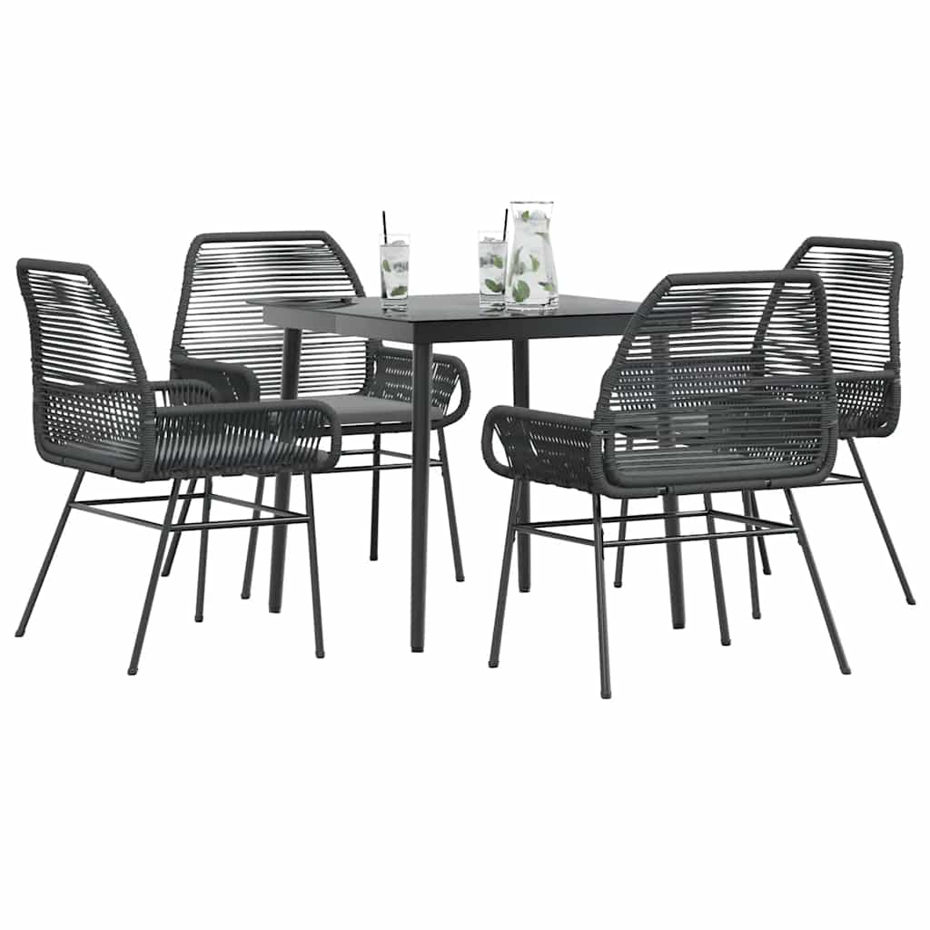 vidaXL 5-tlg. Garten-Essgruppe mit Kissen Schwarz Poly Rattan Glas