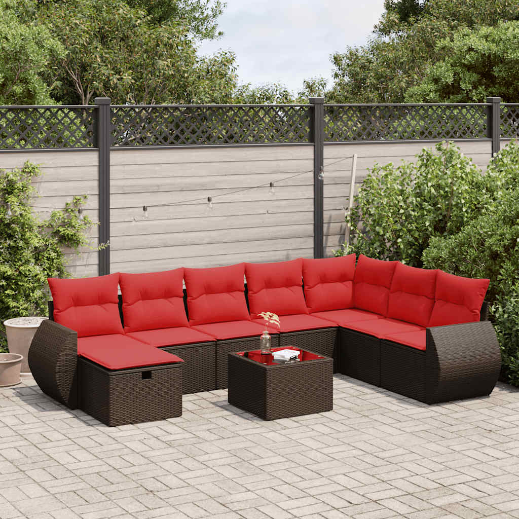 9-tlg. Garten-Sofagarnitur mit Kissen Braun Poly Rattan 9-tlg. Garten-Sofagarnitur mit Kissen Braun Poly Rattan