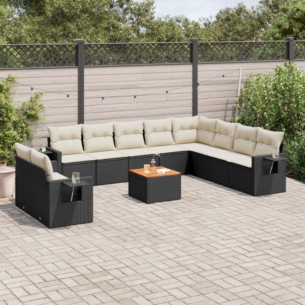 11-tlg. Garten-Sofagarnitur mit Kissen Schwarz Poly Rattan 11-tlg. Garten-Sofagarnitur mit Kissen Schwarz Poly Rattan