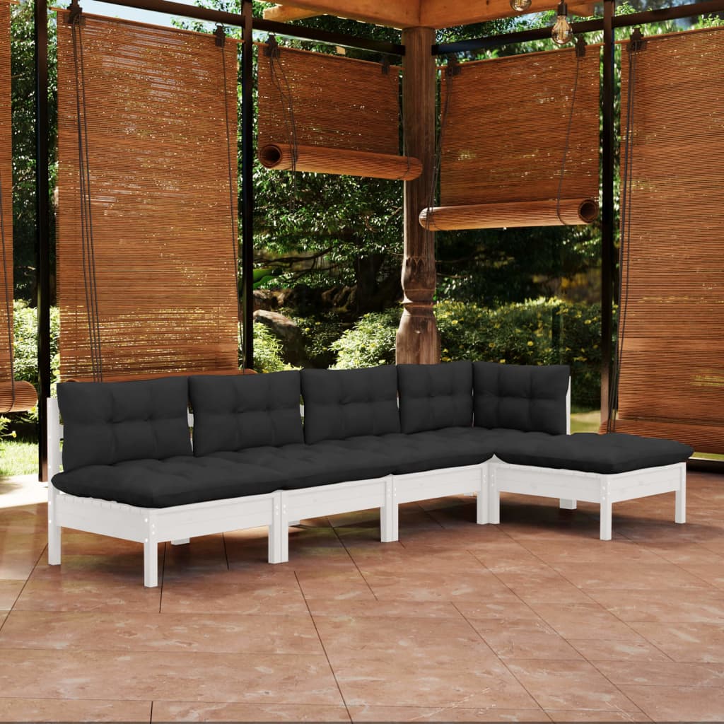 5-tlg. Garten-Lounge-Set mit Kissen Weiß Kiefernholz 5-tlg. Garten-Lounge-Set mit Kissen Weiß Kiefernholz