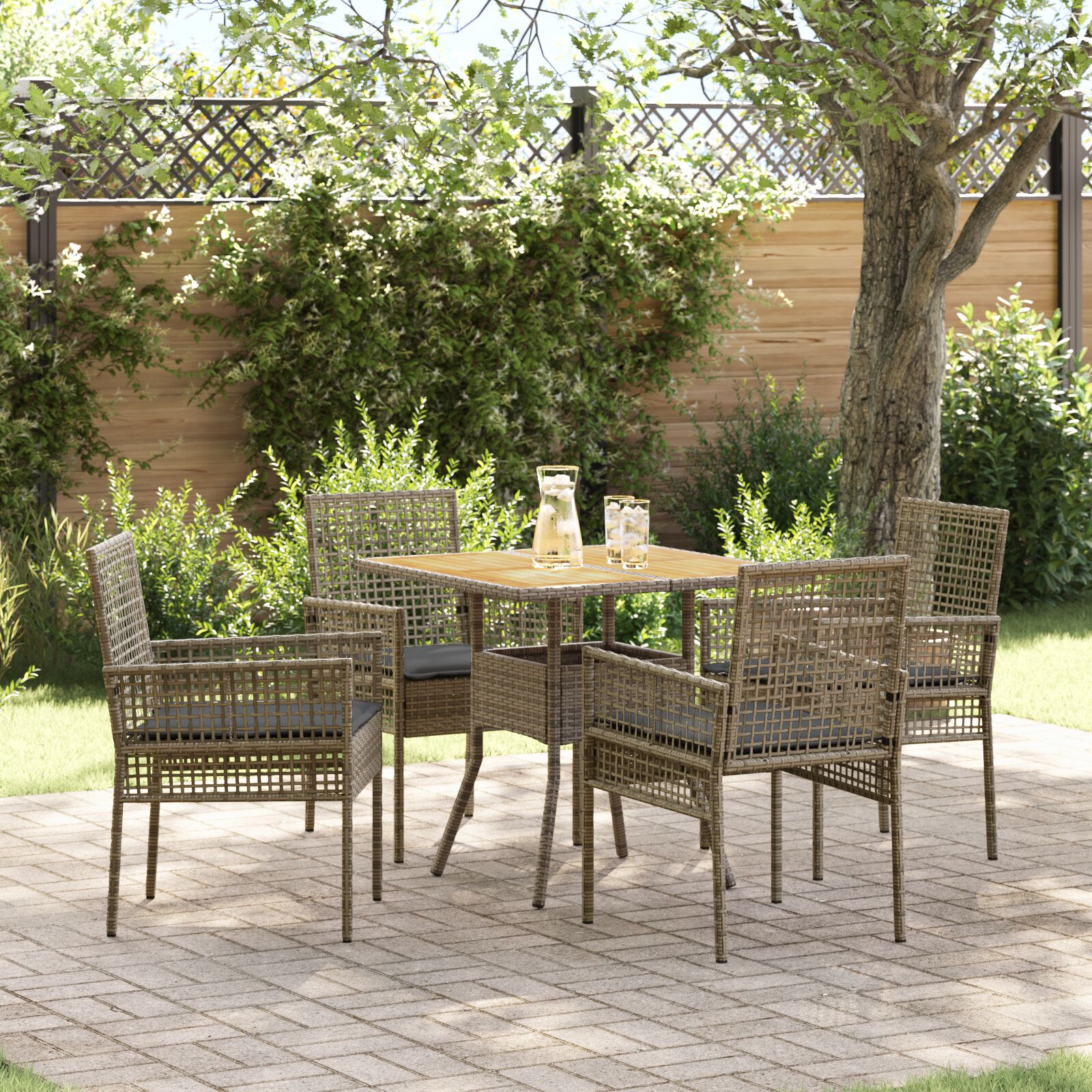 5-teiliges Garten-Essset mit Kissen Grau Poly Rattan 5-teiliges Garten-Essset mit Kissen Grau Poly Rattan