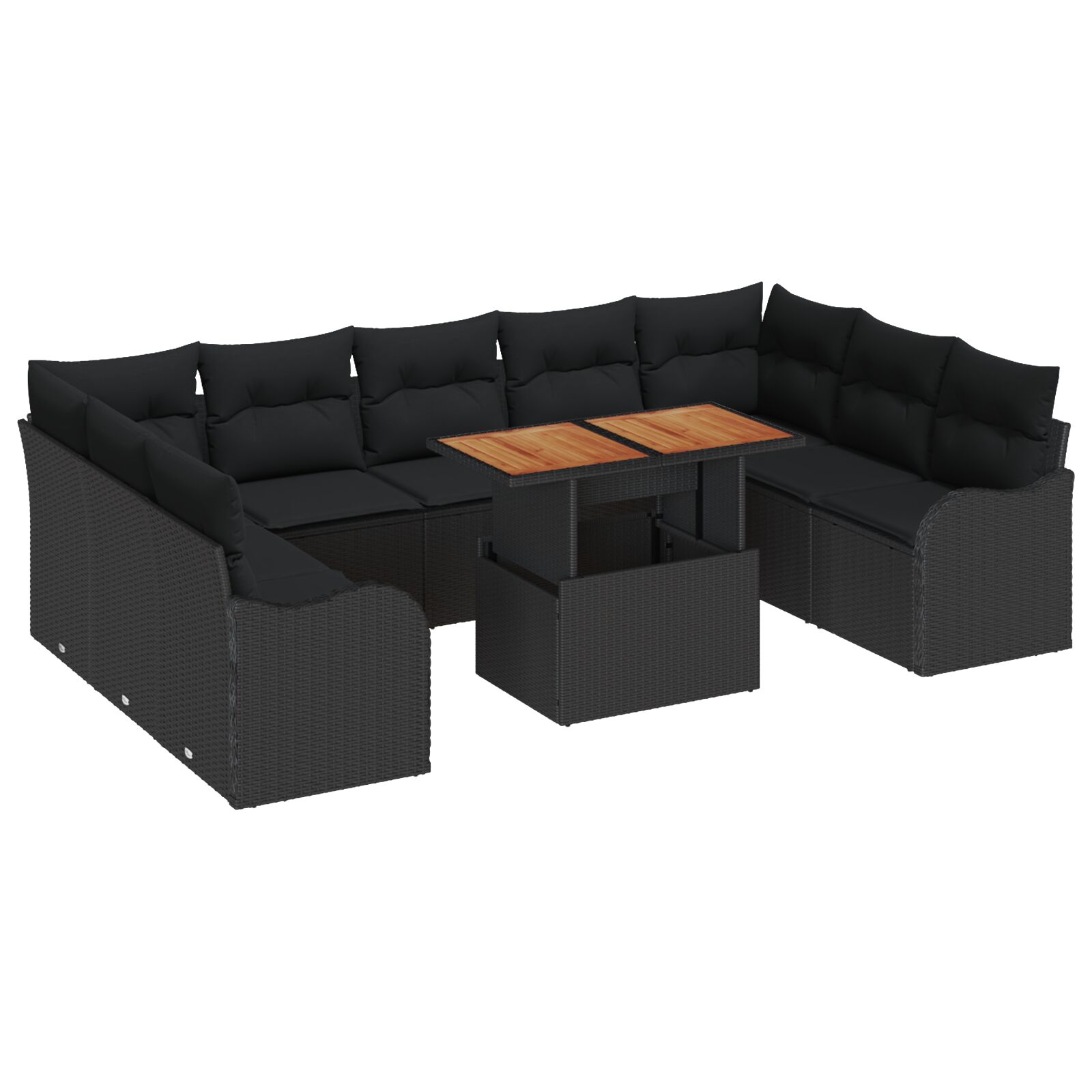 10-teiliges Garten-Sofa-Set mit Kissen Schwarzes Poly Rattan Akazie, 2-Sitzer Garten-Sofa mit Kissen Schwarzes Poly Rattan 10-teiliges Garten-Sofa-Set mit Kissen Schwarzes Poly Rattan Akazie, 2-Sitzer Garten-Sofa mit Kissen Schwarzes Poly Rattan
