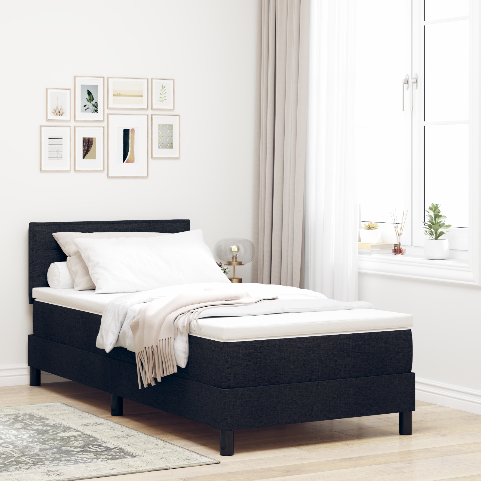 LED Boxspringbett mit Matratze Schwarz 90x200 cm Stoff