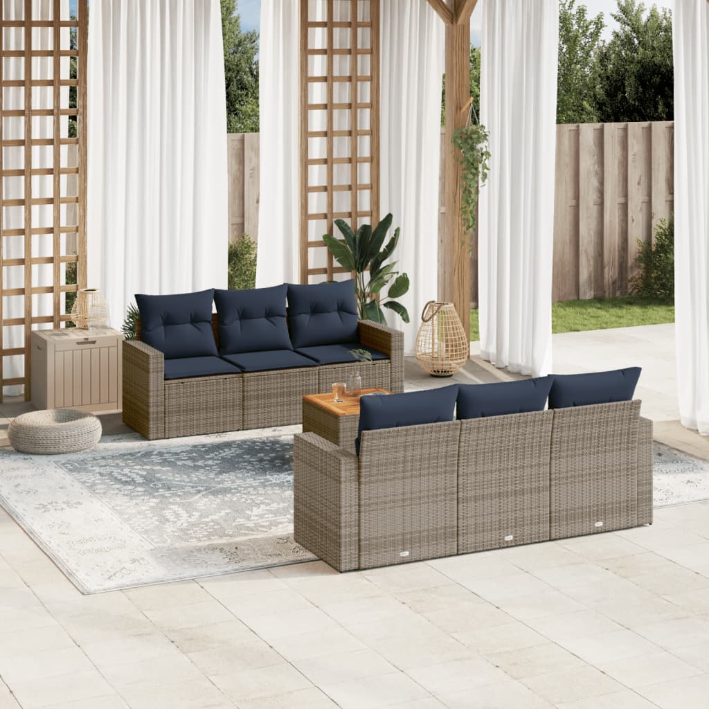 7-tlg. Garten-Sofagarnitur mit Kissen Grau Poly Rattan 7-tlg. Garten-Sofagarnitur mit Kissen Grau Poly Rattan