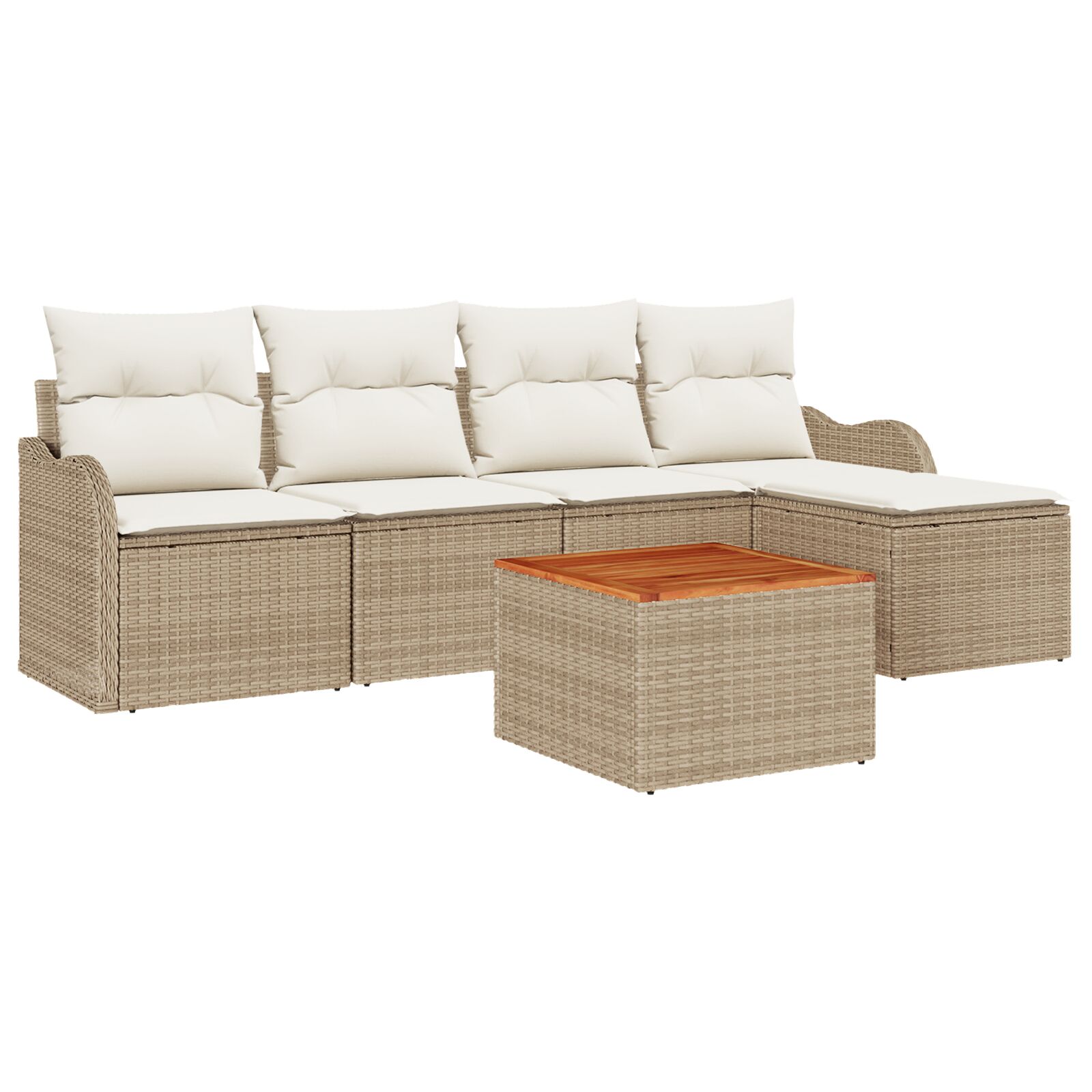 6-teiliges Garten Sofa Set mit Kissen Beige Poly Rattan Akazie, 2-Sitzer Garten Sofa mit Kissen Beige Poly Rattan 6-teiliges Garten Sofa Set mit Kissen Beige Poly Rattan Akazie, 2-Sitzer Garten Sofa mit Kissen Beige Poly Rattan