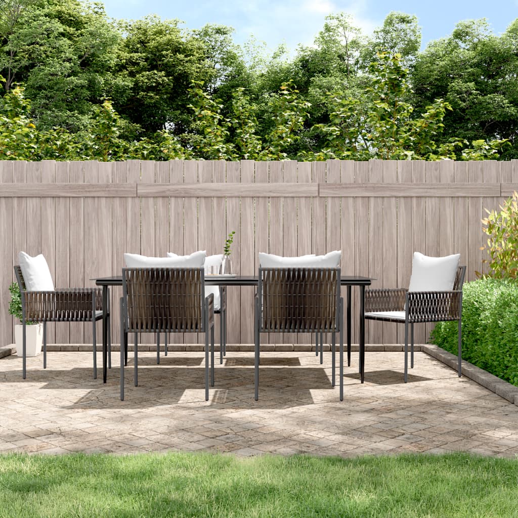 7-tlg. Garten-Essgruppe mit Kissen Poly Rattan und Stahl 7-tlg. Garten-Essgruppe mit Kissen Poly Rattan und Stahl