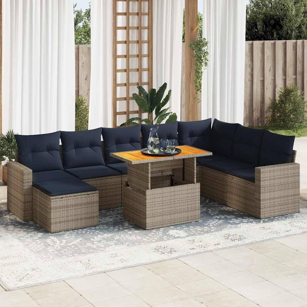 9-tlg. Garten-Sofagarnitur mit Kissen Grau Poly Rattan 9-tlg. Garten-Sofagarnitur mit Kissen Grau Poly Rattan