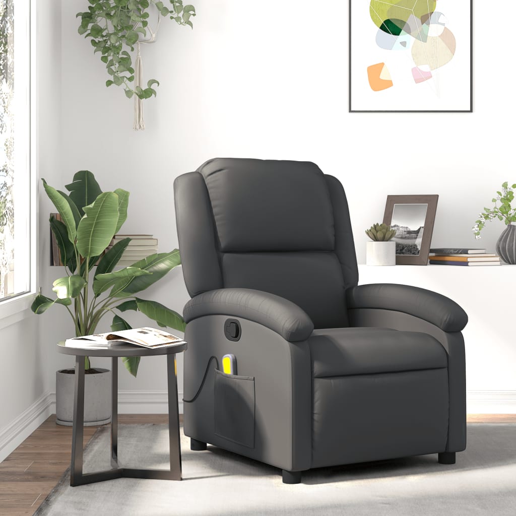 Massagesessel Relaxsessel Echtleder Grau