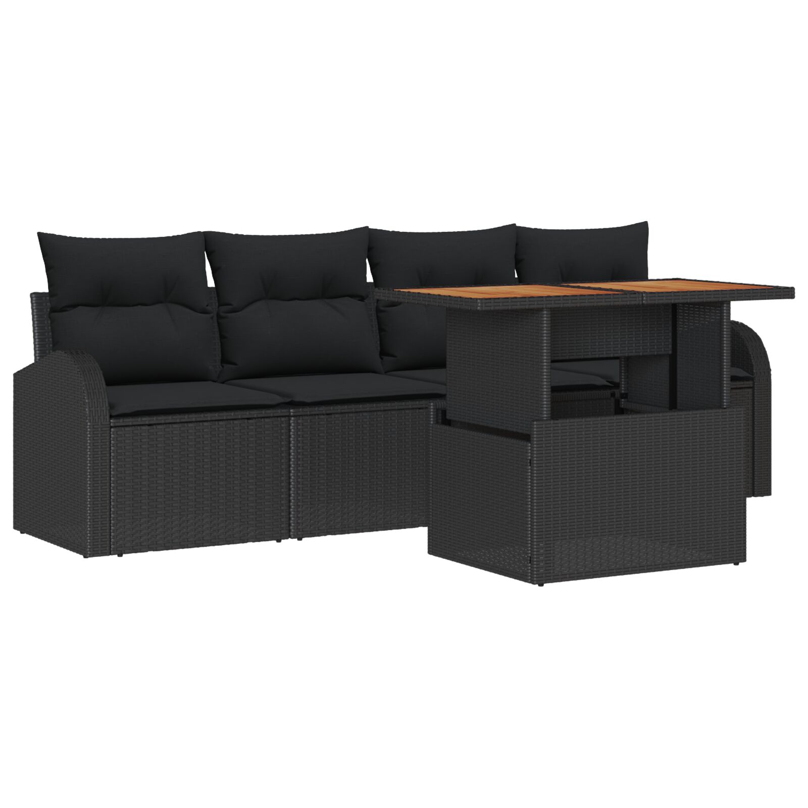 5-teiliges Garten-Sofa-Set mit Kissen Schwarz Poly Rattan, 2-Sitzer Garten-Sofa mit Stauraum & Kissen Schwarz Poly Rattan