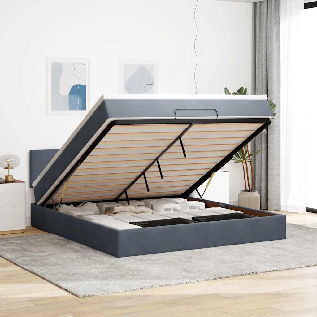 vidaXL Ottoman-Bett mit Matratze Dunkelgrau 160x200 cm Samt
