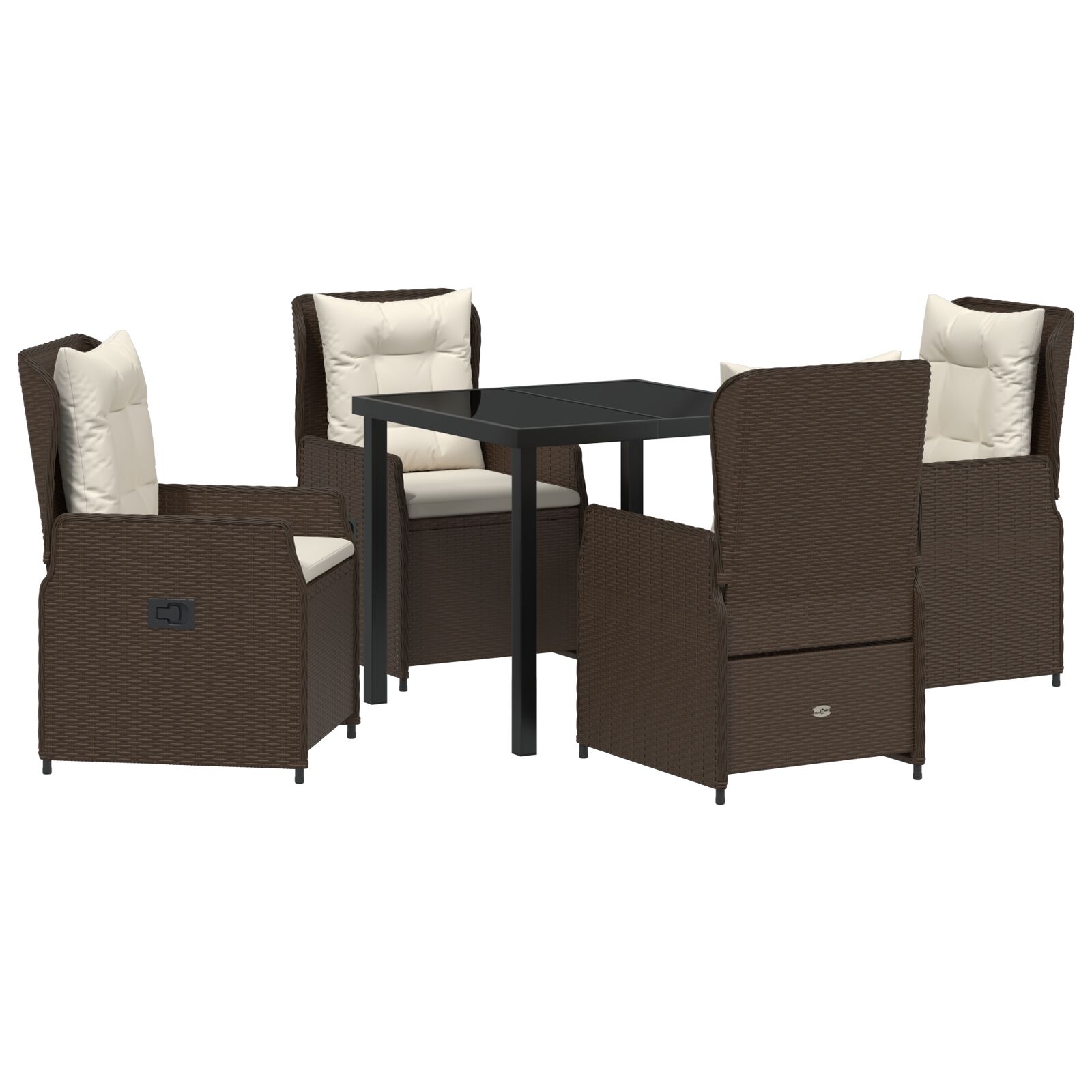 5-teiliges Garten Esszimmer Set Braun Poly Rattan, Gartentisch Schwarz 80x80x73 cm Sicherheitsglas 5-teiliges Garten Esszimmer Set Braun Poly Rattan, Gartentisch Schwarz 80x80x73 cm Sicherheitsglas