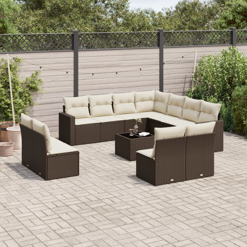 12-tlg. Garten-Sofagarnitur mit Kissen Braun Poly Rattan 12-tlg. Garten-Sofagarnitur mit Kissen Braun Poly Rattan
