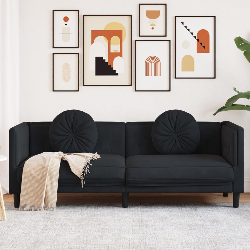 Sofa mit Kissen 3-Sitzer Schwarz Samt Sofa mit Kissen 3-Sitzer Schwarz Samt