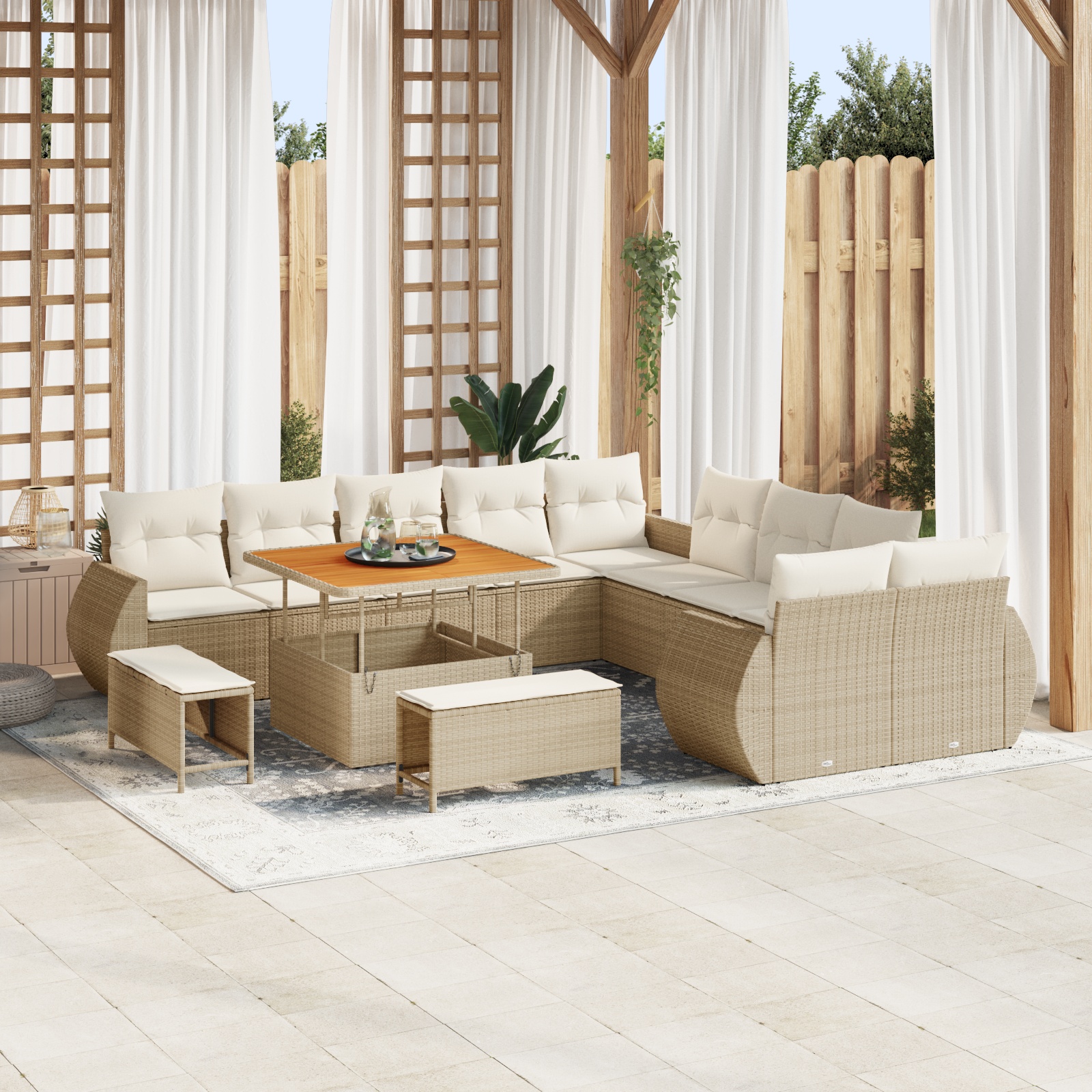13-teiliges Garten-Sofa-Set mit Kissen Beige Poly-Rattan Akazie 13-teiliges Garten-Sofa-Set mit Kissen Beige Poly-Rattan Akazie