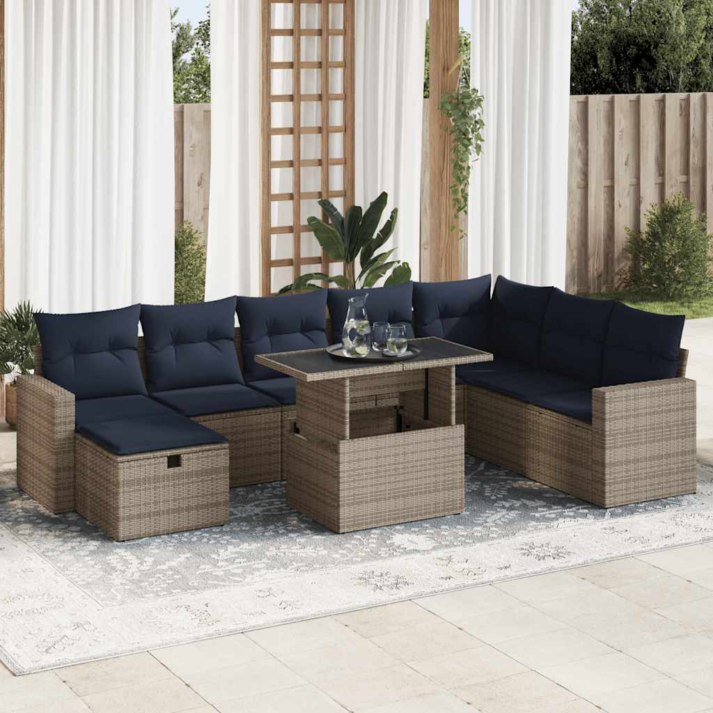 9-tlg. Garten-Sofagarnitur mit Kissen Braun Poly Rattan Akazie 9-tlg. Garten-Sofagarnitur mit Kissen Braun Poly Rattan Akazie