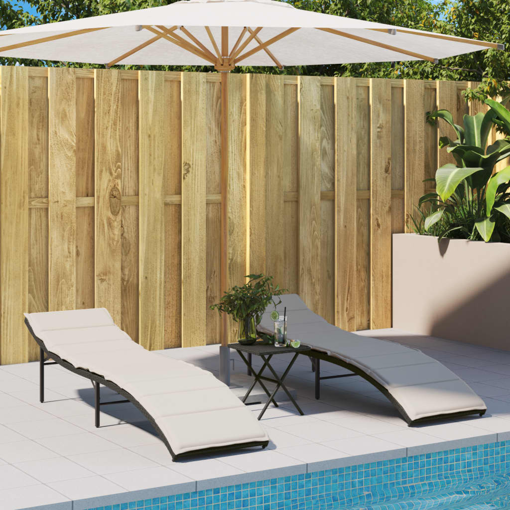 Sonnenliegen 2 Stk. mit Auflagen Schwarz Poly Rattan Sonnenliegen 2 Stk. mit Auflagen Schwarz Poly Rattan