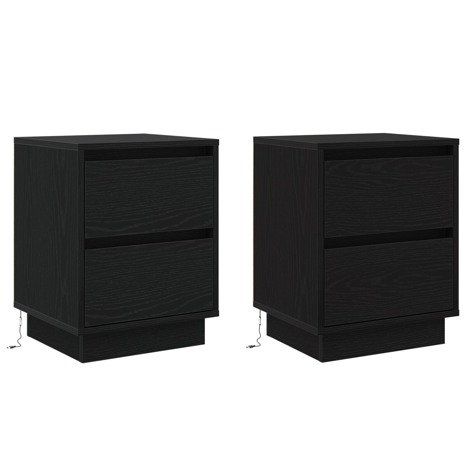 Nachttische mit LED-Lichtern 2 Stück Schwarz 39x34.5x50 cm