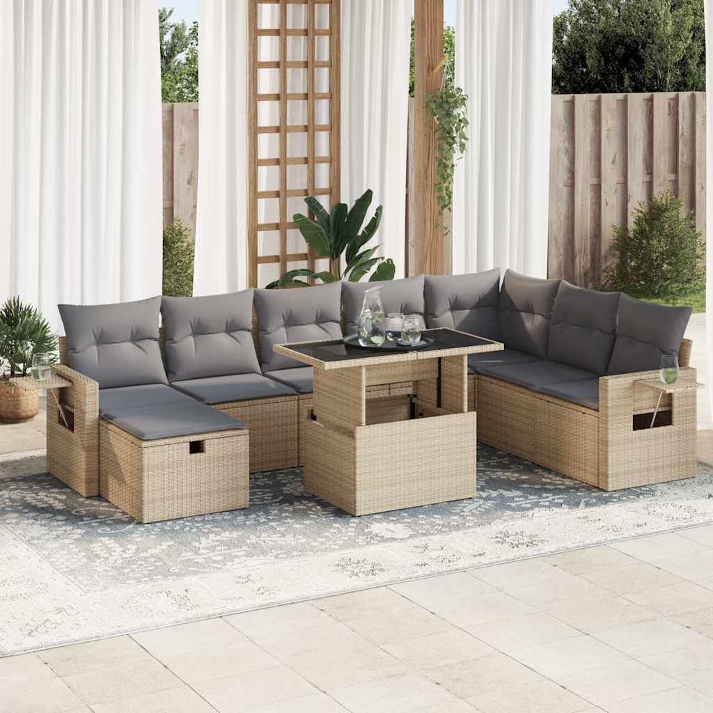 9-tlg. Garten-Sofagarnitur mit Kissen Beige Poly Rattan 9-tlg. Garten-Sofagarnitur mit Kissen Beige Poly Rattan