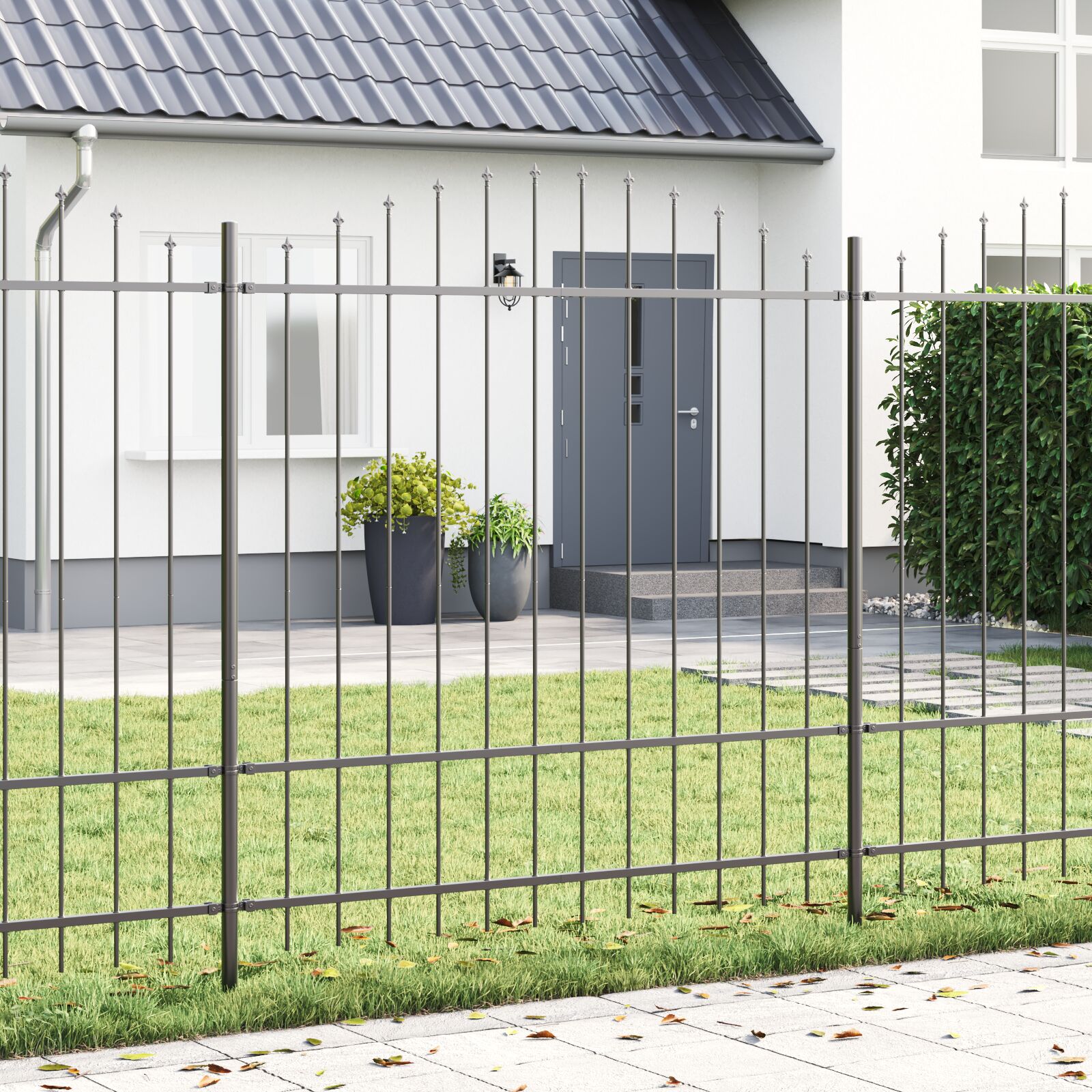 vidaXL Gartenzaun mit Rundbogen grau 3,4x1,75 m aus Stahl