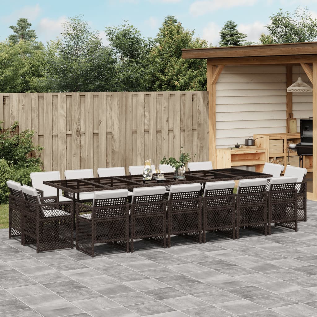 17-tlg. Garten-Essgruppe mit Kissen Braun Poly Rattan 17-tlg. Garten-Essgruppe mit Kissen Braun Poly Rattan