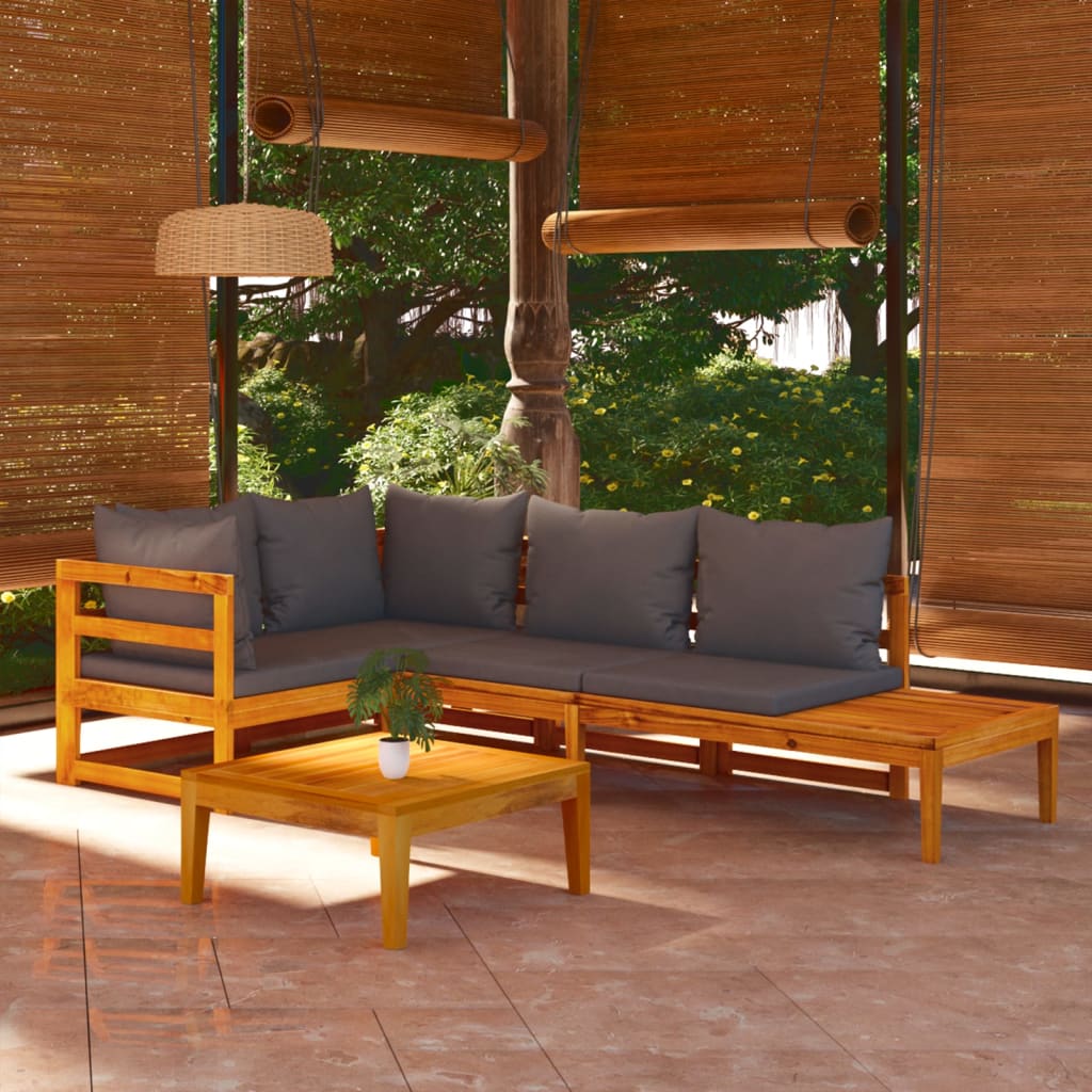 4-tlg. Garten-Lounge-Set mit Dunkelgrauen Kissen Akazienholz 4-tlg. Garten-Lounge-Set mit Dunkelgrauen Kissen Akazienholz