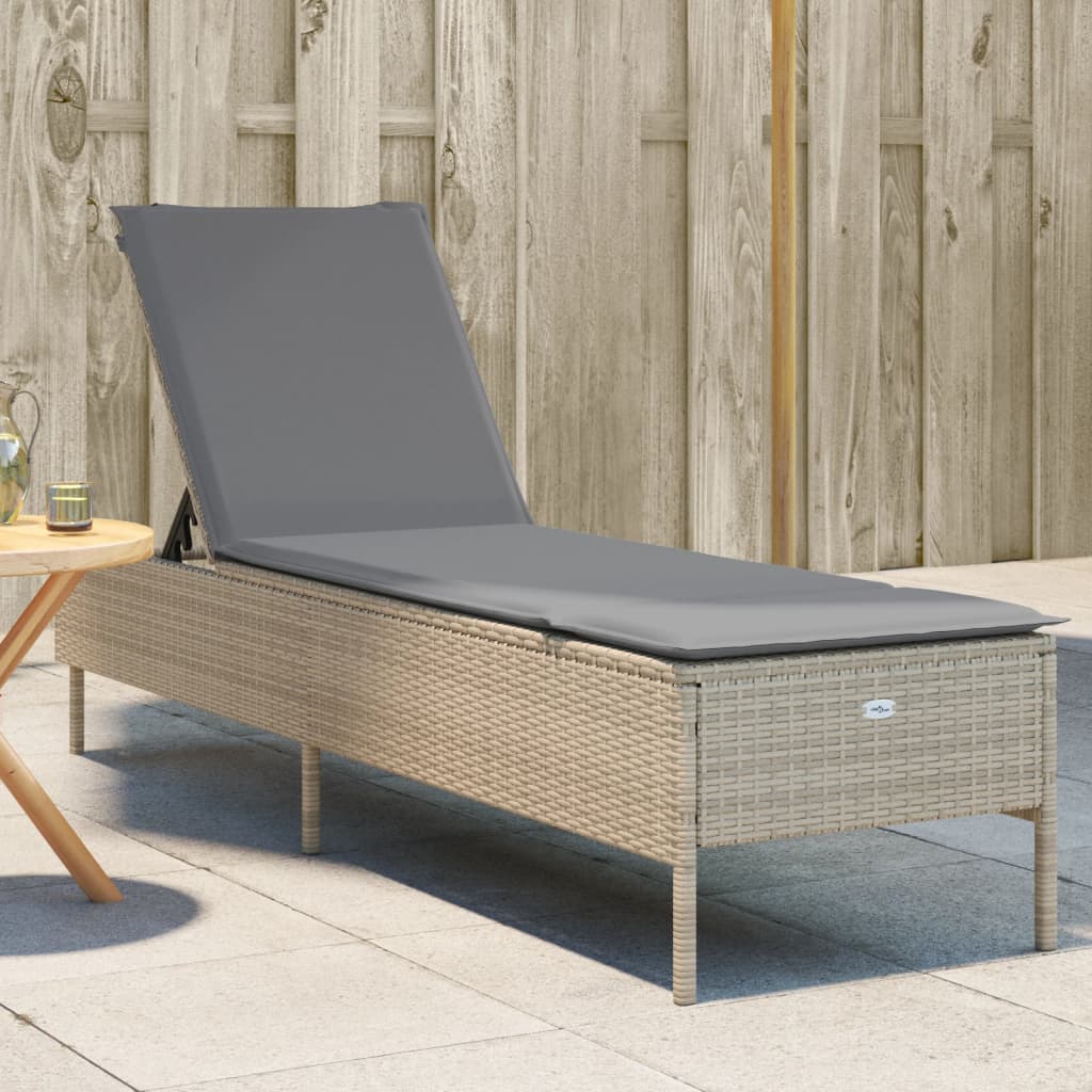 Sonnenliege mit Auflage Beige Poly Rattan Sonnenliege mit Auflage Beige Poly Rattan