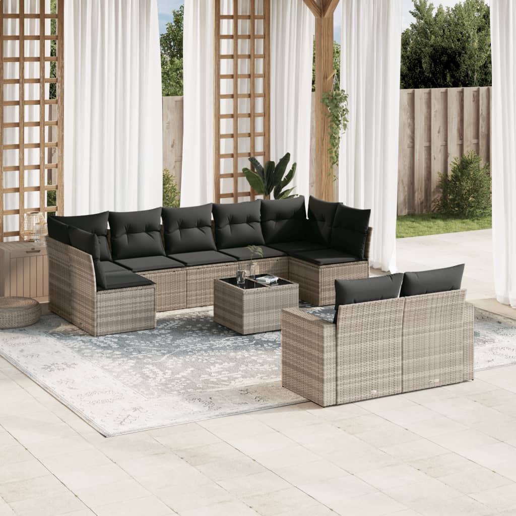 10-tlg. Garten-Sofagarnitur mit Kissen Hellgrau Poly Rattan 10-tlg. Garten-Sofagarnitur mit Kissen Hellgrau Poly Rattan