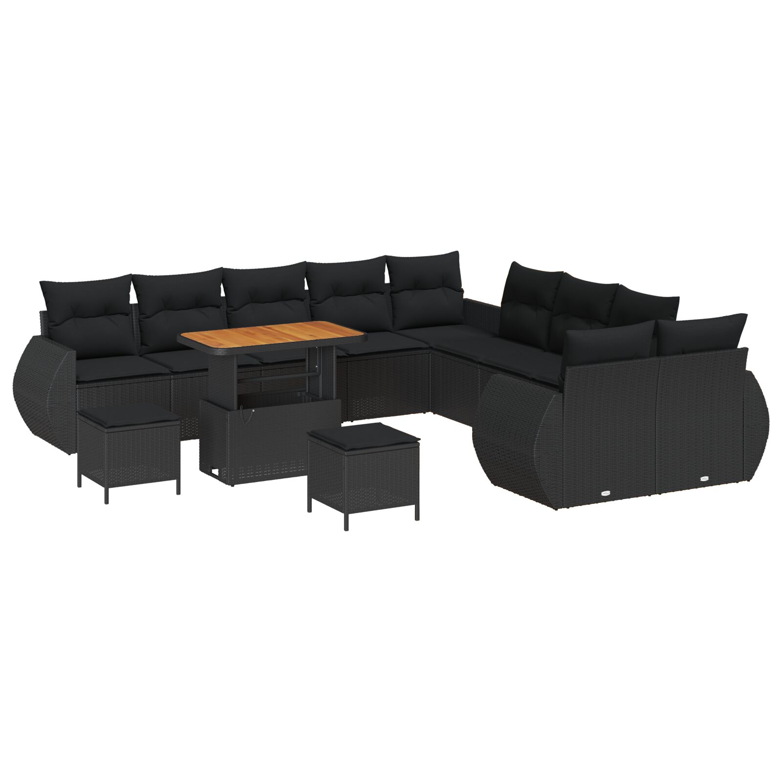 13-teiliges Garten Sofa Set mit Kissen Schwarz Poly Rattan Akazie, 3-teiliges Garten Esszimmer Set mit Kissen Schwarz Poly Rattan Akazie 13-teiliges Garten Sofa Set mit Kissen Schwarz Poly Rattan Akazie, 3-teiliges Garten Esszimmer Set mit Kissen Schwarz Poly Rattan Akazie