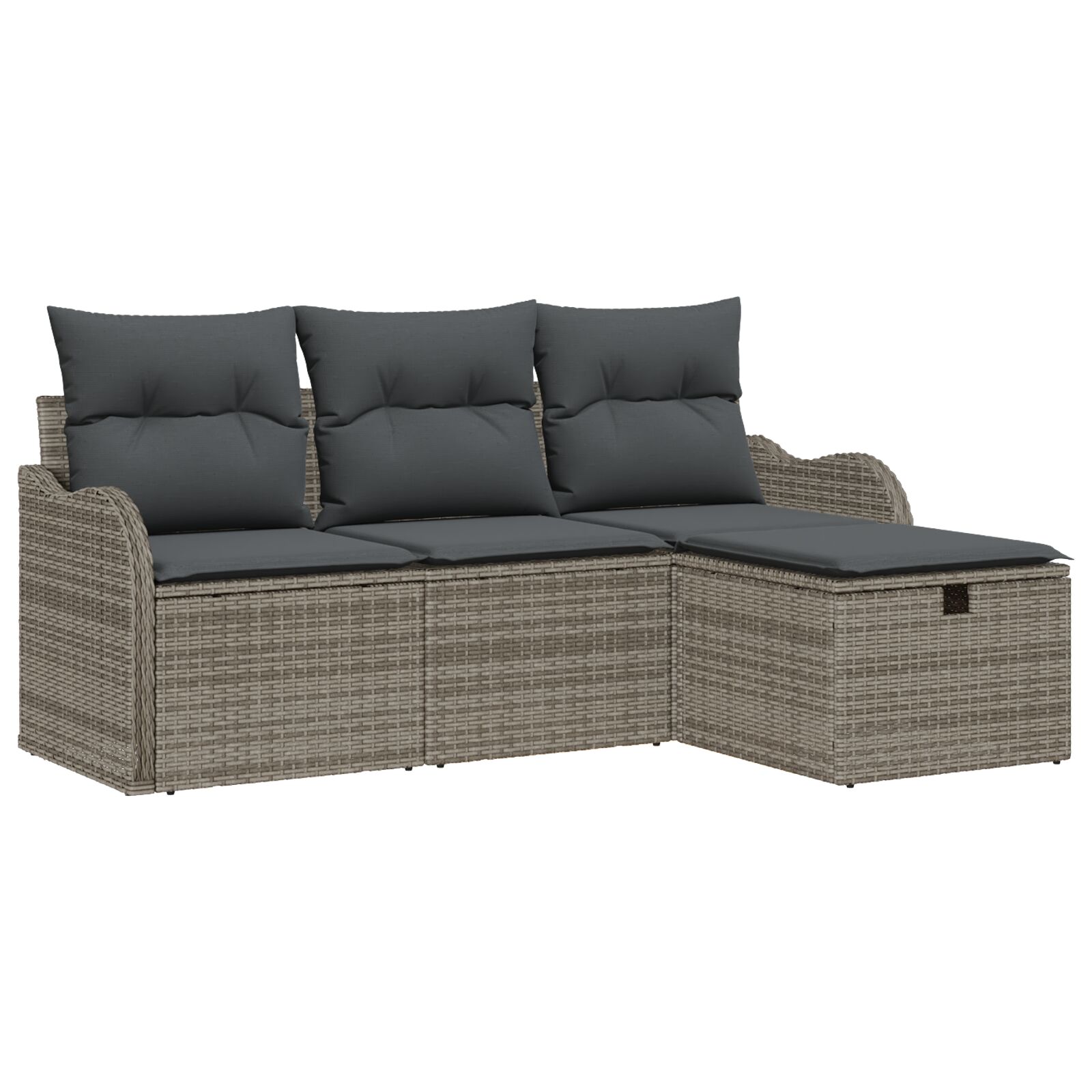 4-teiliges Garten Sofa Set mit Kissen Grau Poly Rattan, 2-Sitzer Garten Sofa mit Stauraum & Kissen Grau Poly Rattan