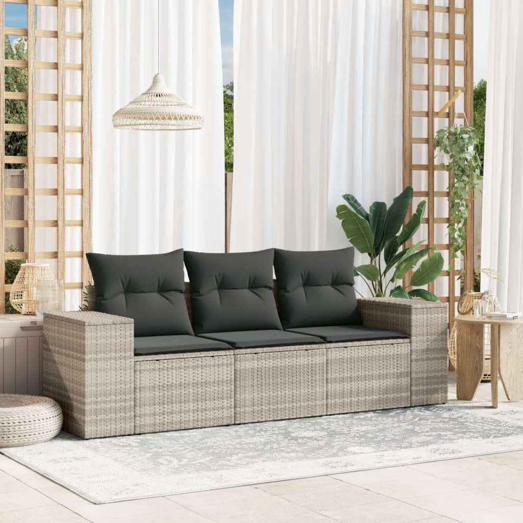3-tlg. Garten-Sofagarnitur mit Kissen Hellgrau Poly Rattan 3-tlg. Garten-Sofagarnitur mit Kissen Hellgrau Poly Rattan