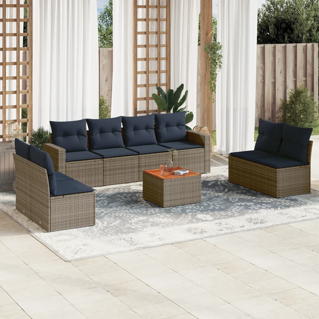 9-tlg. Garten-Sofagarnitur mit Kissen Grau Poly Rattan 9-tlg. Garten-Sofagarnitur mit Kissen Grau Poly Rattan