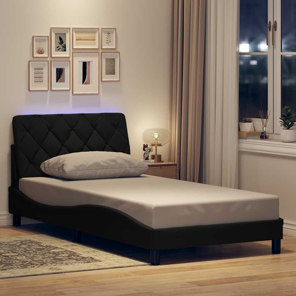 Bettgestell mit LED ohne Matratze Schwarz 100x200 cm Stoff