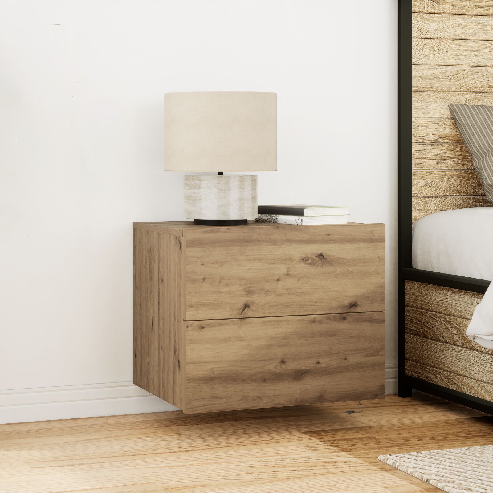 vidaXL Nachttische mit LED-Lichtern Wandmontiert 2 Stück Artisan Eiche