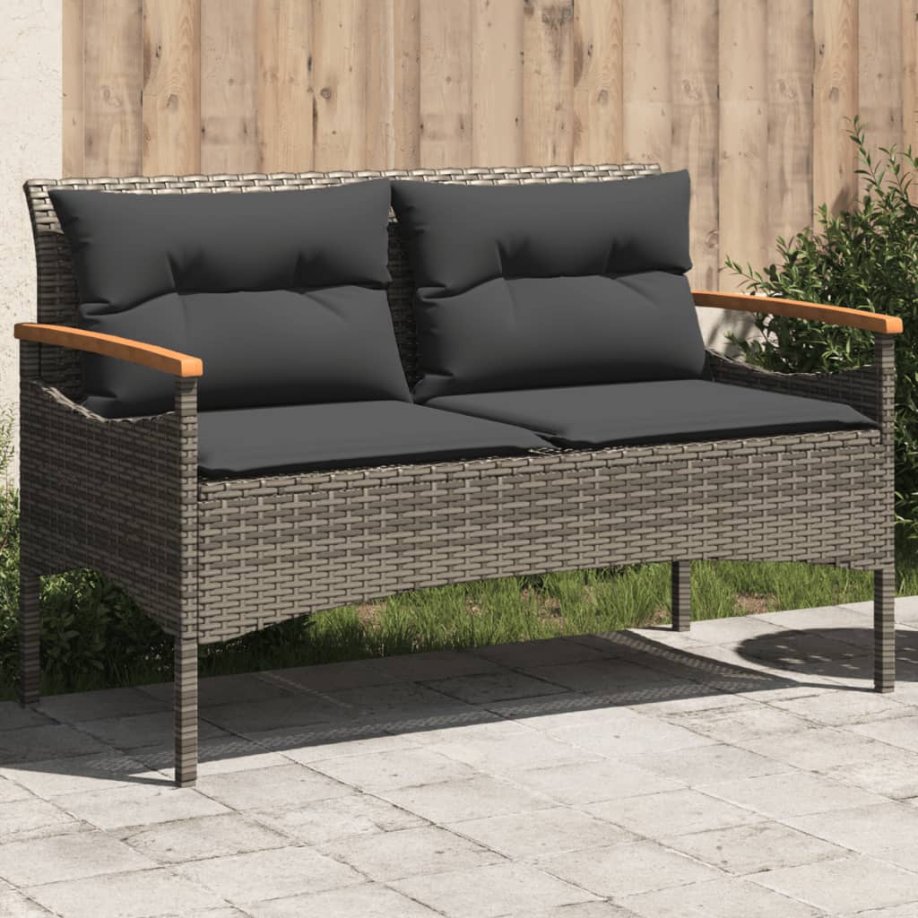 Gartenbank mit Kissen 116x62,5x74 cm Grau Poly Rattan Gartenbank mit Kissen 116x62,5x74 cm Grau Poly Rattan