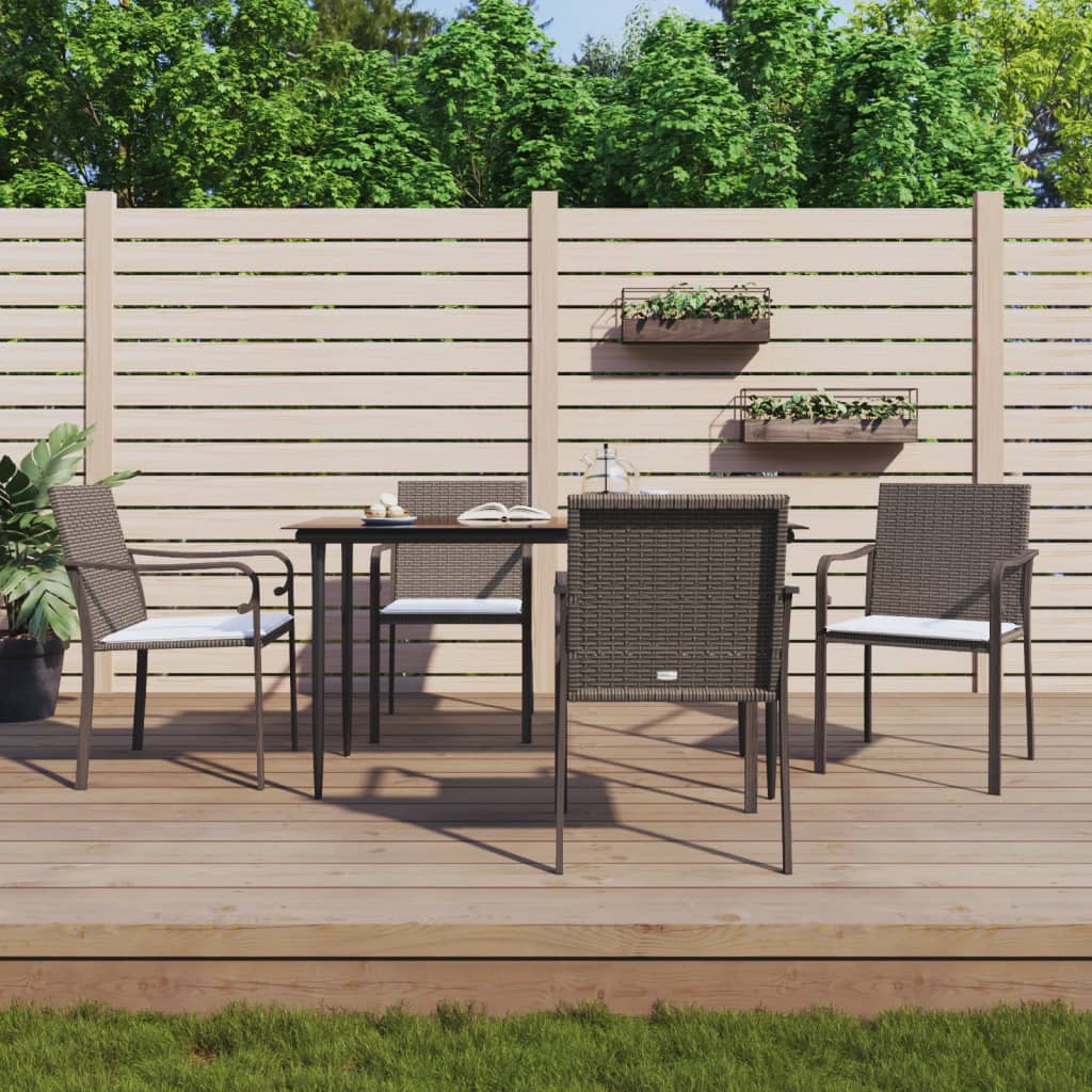 5-tlg. Garten-Essgruppe mit Kissen Poly Rattan und Stahl 5-tlg. Garten-Essgruppe mit Kissen Poly Rattan und Stahl