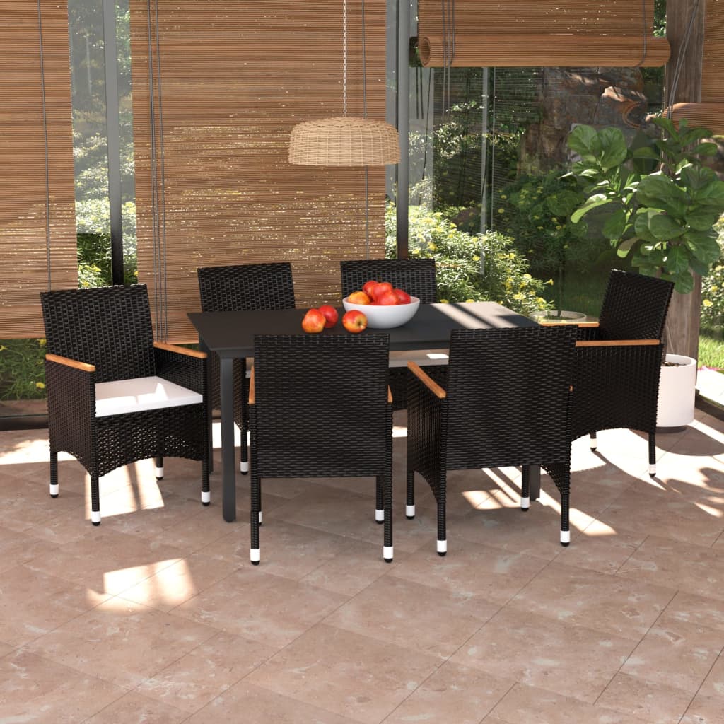 7-tlg. Garten-Essgruppe mit Kissen Poly Rattan Schwarz 7-tlg. Garten-Essgruppe mit Kissen Poly Rattan Schwarz