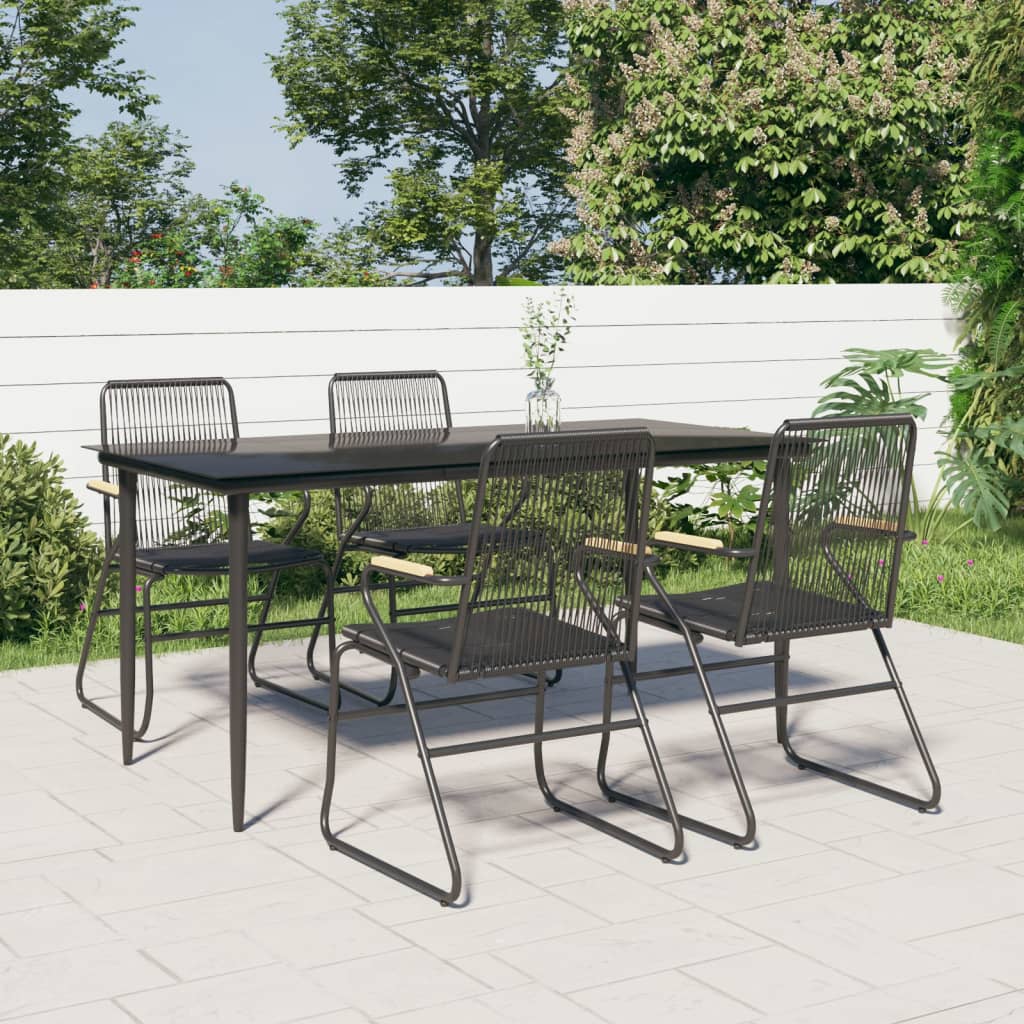 5-tlg. Garten-Essgruppe Schwarz PVC Rattan 5-tlg. Garten-Essgruppe Schwarz PVC Rattan