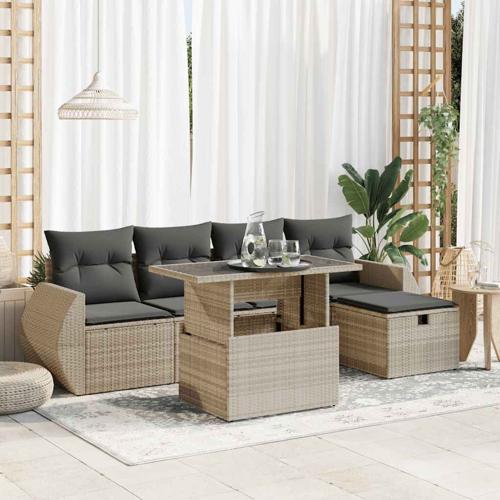 6-tlg. Garten-Sofagarnitur mit Kissen Hellgrau Poly Rattan 6-tlg. Garten-Sofagarnitur mit Kissen Hellgrau Poly Rattan