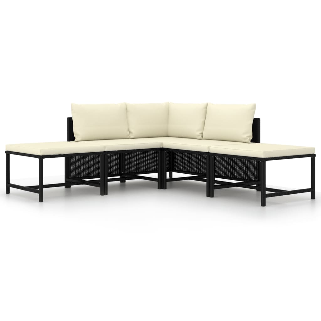 5-tlg. Garten-Sofagarnitur mit Auflagen Schwarz Poly Rattan 5-tlg. Garten-Sofagarnitur mit Auflagen Schwarz Poly Rattan