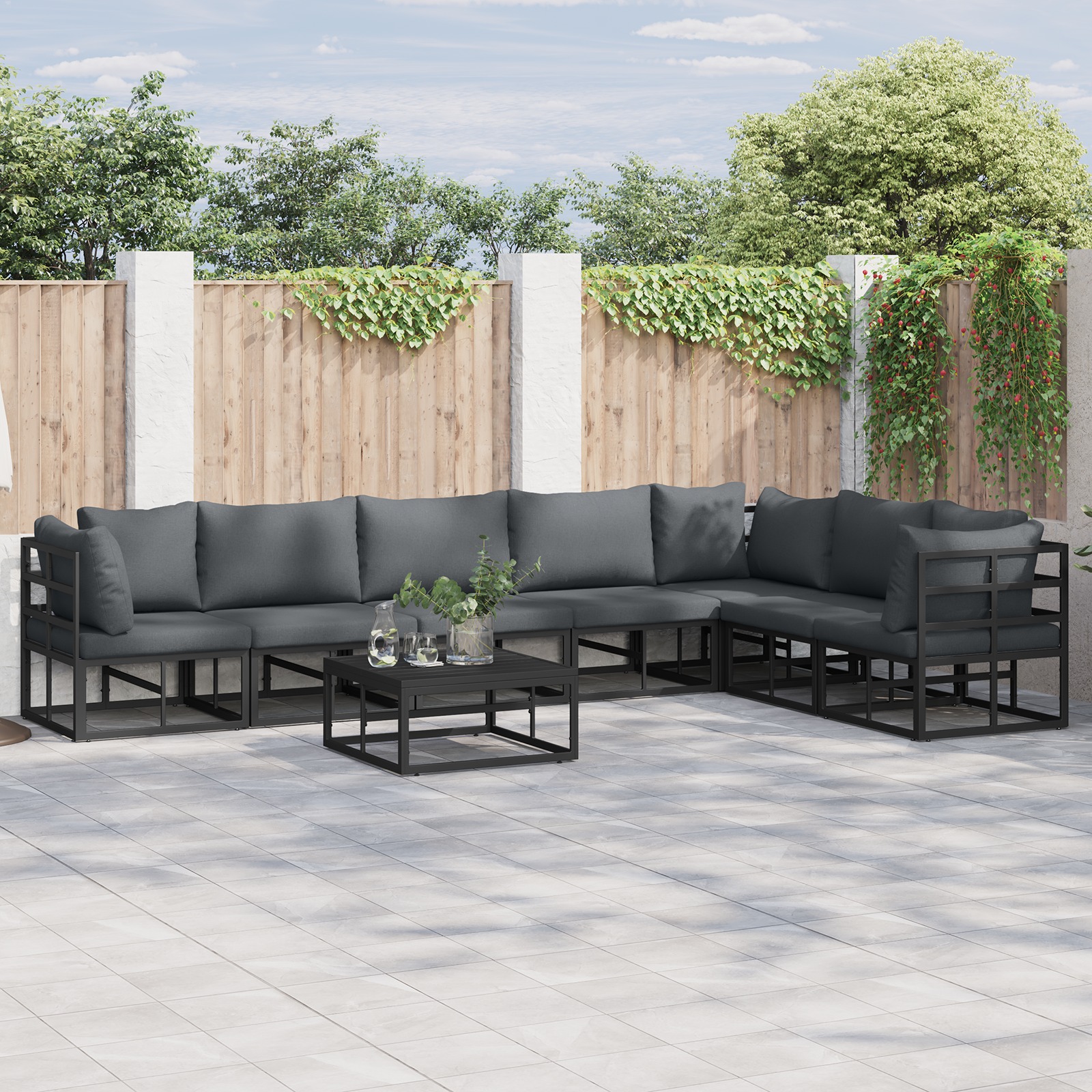 Garten-Sofa-Set 7 pcs Schwarz 70 x 70 x 32 cm Aluminium