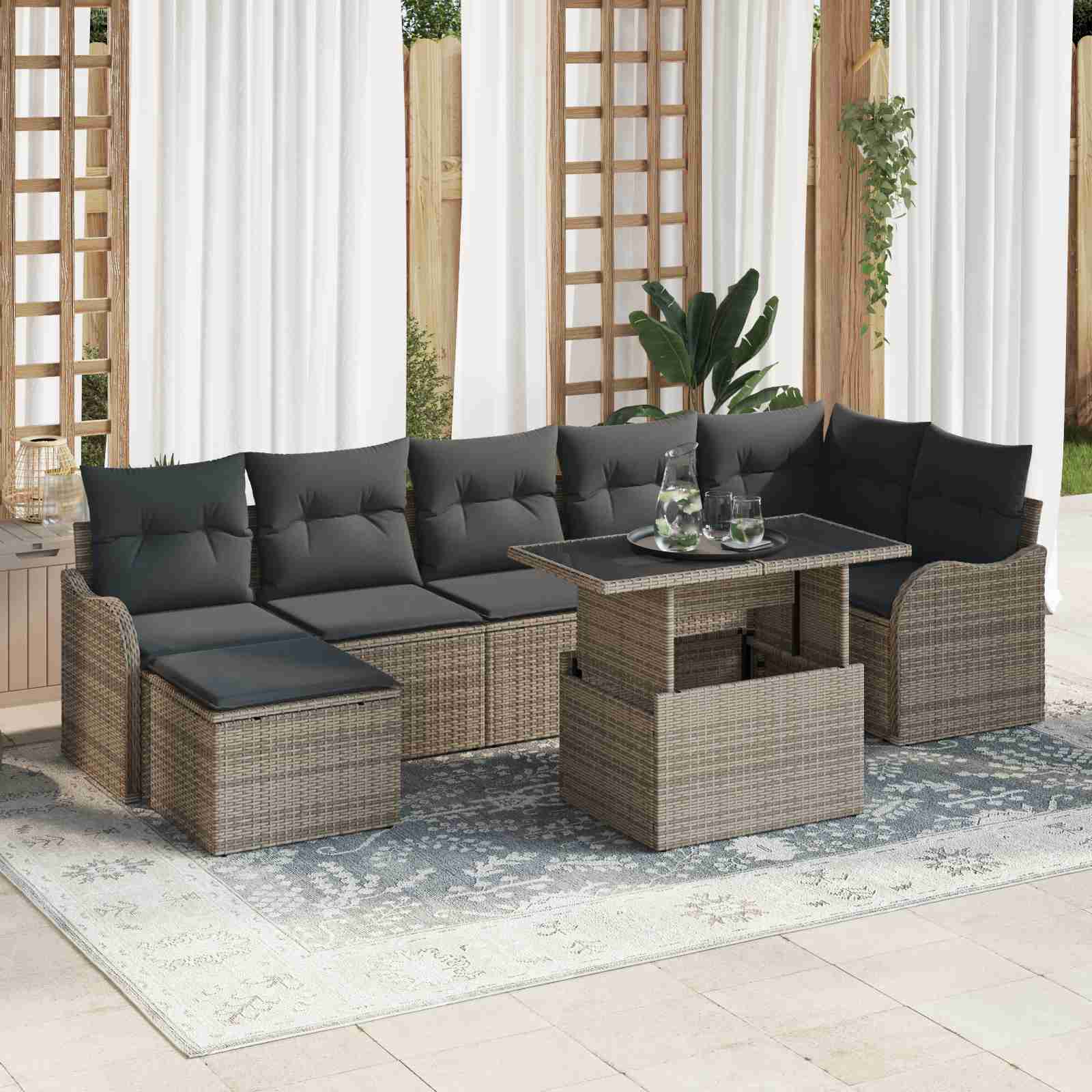 8-teiliges Garten-Sofa-Set mit Kissen Grau Poly Rattan 8-teiliges Garten-Sofa-Set mit Kissen Grau Poly Rattan